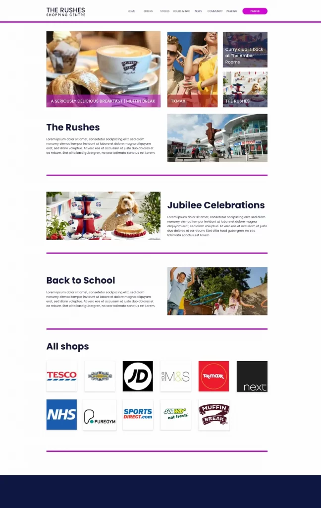 home page of the rushes website redesign by Leicester web designer Two Six Media