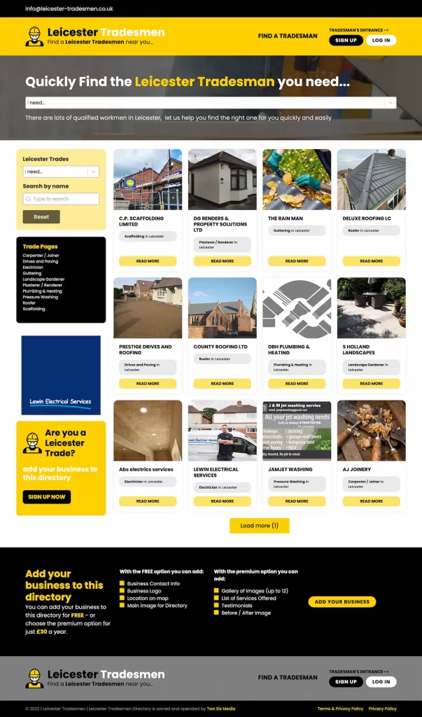 web design visual 1 for directory website- leicester tradesmen - web development leicester