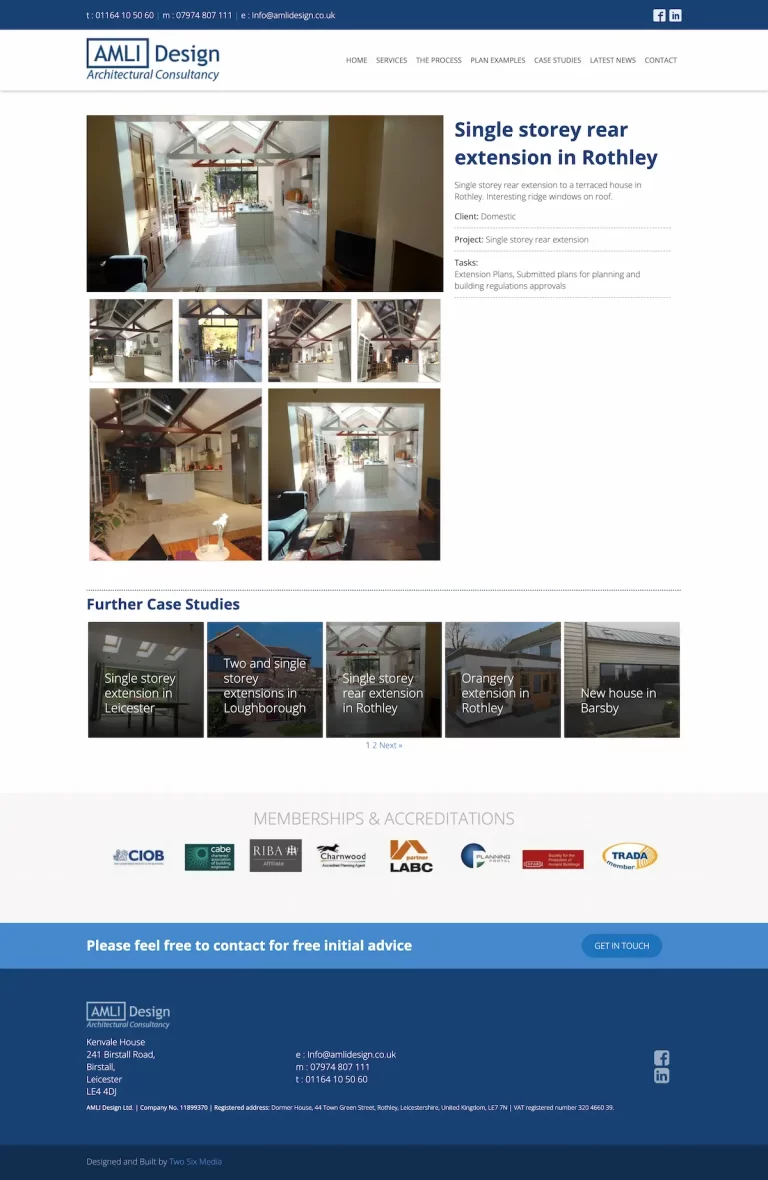 inner page of Architect's website design by Leicester web designer Two Six Media